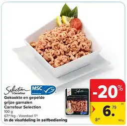 Carrefour Gekookte en gepelde grijze garnalen Carrefour Selection aanbieding