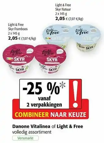 Colruyt Danone vitalinea of light + free volledig assortiment aanbieding