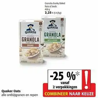 Colruyt Quaker oats granola chunky baked nuts + seeds aanbieding