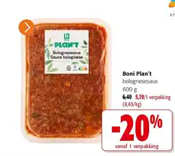 Colruyt Boni Plan’t bolognesesaus aanbieding