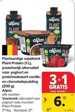 Carrefour Plantaardige sojadrank plant protein, proteïnerijk alternatief voor yoghurt en proteïnedessert vanille- en chocoladepudding aanbieding