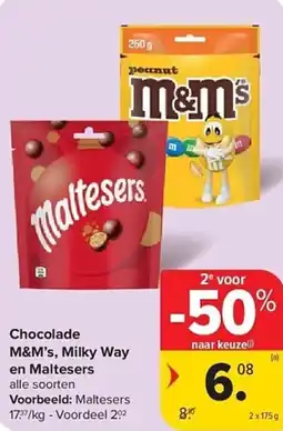 Carrefour Chocolade m&m's, milky way en maltesers aanbieding