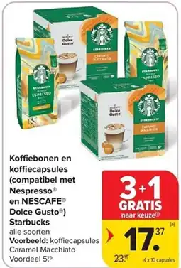 Carrefour Koffiebonen en koffiecapsules (compatibel met nespresso en nescafe dolce gusto) starbucks aanbieding