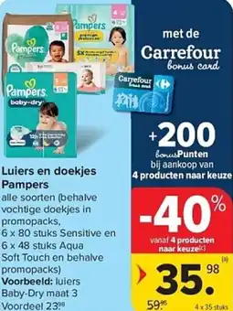 Carrefour Luiers en doekjes pampers aanbieding