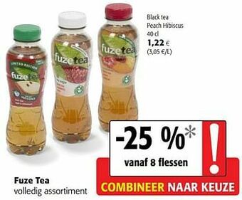 Colruyt Fuze tea black tea peach hibiscus aanbieding
