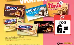 Jumbo Mars, snickers, bounty of twix ijs aanbieding