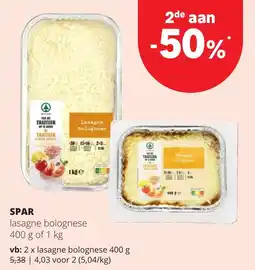 Eurospar Spar lasagne bolognese aanbieding