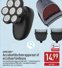 ALDI Ambiano Accuhoofdscheerapparaat of Accuhaartondeuse aanbieding