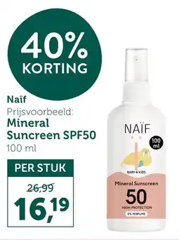 Holland & Barrett Naïf Mineral Sunscreen SPF50 aanbieding