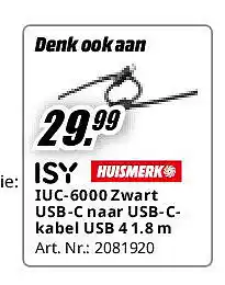 MediaMarkt IUC-6000 Zwart USB-C naar USB-Ckabel USB 4 1.8 m aanbieding