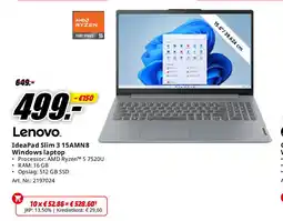 MediaMarkt Lenovo IdeaPad Slim 3 15AMN8 Windows laptop aanbieding