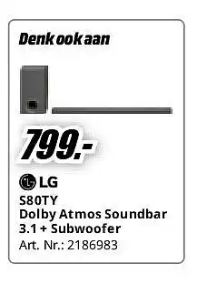 MediaMarkt S80TY Dolby Atmos Soundbar 3.1 + Subwoofer aanbieding