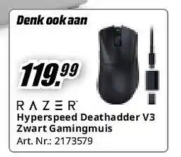 MediaMarkt Hyperspeed Deathadder V3 Zwart Gamingmuis aanbieding