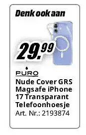 MediaMarkt Nude Cover GRS Magsafe iPhone 17 Transparant Telefoonhoesje aanbieding