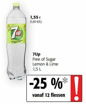Colruyt 7up free of sugar lemon + lime aanbieding