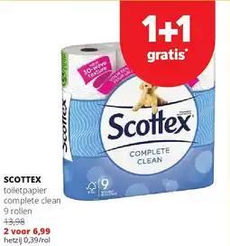 Spar SCOTTEX toiletpapier complete clean 9 rollen aanbieding