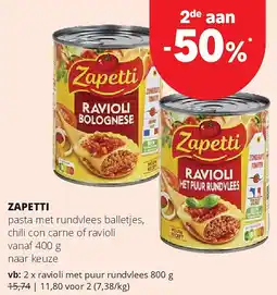 Spar ZAPETTI pasta met rundvlees balletjes aanbieding