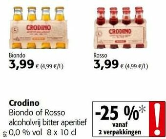Colruyt Crodino biondo of rosso alcoholvrij bitter aperitief aanbieding