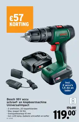 GAMMA Bosch 18V accu schroef- en klopboormachine Universallmpact aanbieding