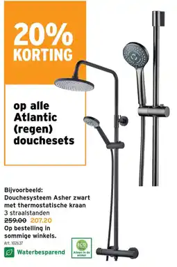 GAMMA Douchesysteem Asher zwart met thermostatische kraan aanbieding