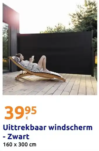 Uittrekbaar windscherm - Zwart