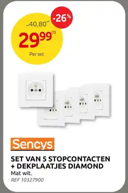 Brico Set Van 5 Stopcontacten + Dekplaatjes Diamond aanbieding
