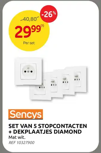 Brico Set Van 5 Stopcontacten + Dekplaatjes Diamond aanbieding