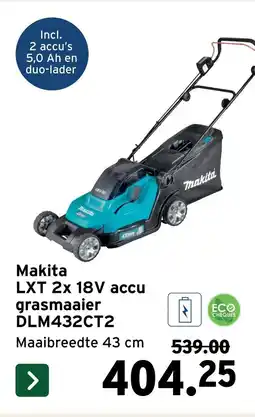 GAMMA Makita LXT 2x 18V accu grasmaaier DLM432CT2 aanbieding