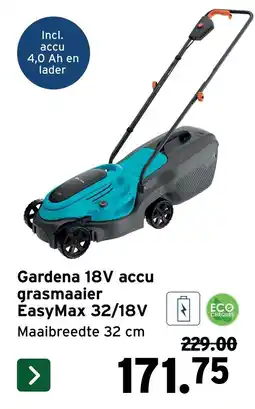 GAMMA Gardena 18V accu grasmaaier EasyMax 32/18V aanbieding