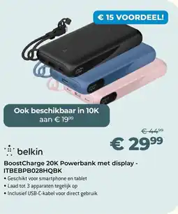 AUVA Belkin BoostCharge 20K Powerbank met display - ITBEBPB028HQBK aanbieding