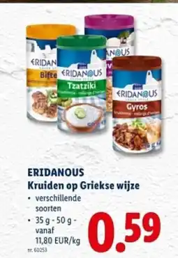 Lidl Eridanous kruiden op griekse wijze aanbieding