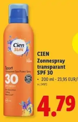 Lidl Cien zonnespray transparant spf 30 aanbieding