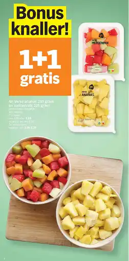 Albert Heijn AH Verse ananas en meloenmix 225 gram aanbieding