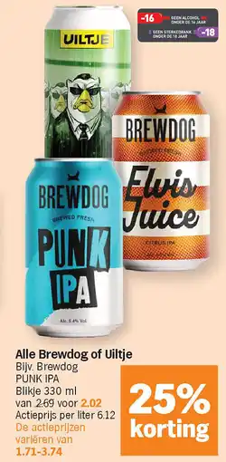 Albert Heijn Alle Brewdog of Uiltje aanbieding