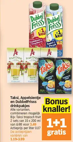 Albert Heijn Taksi, Appelsientje en DubbelFrisss drinkpakjes aanbieding