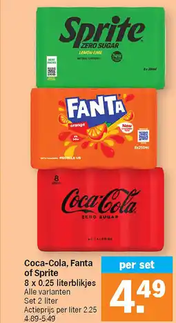 Albert Heijn Coca-Cola, Fanta of Sprite 8 x 0.25 literblikjes aanbieding