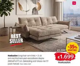 BE-Okay Hoeksalon longchair arm links + 2-zit arm rechts/manueel verstelbare diepte aanbieding