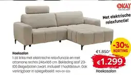 BE-Okay Hoeksalon 1-zit links met elektrische relaxfunctie en met ottomane rechts aanbieding