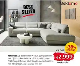 BE-Okay Hoeksalon 1,5 zit arm links + 1,5 zit combi element met bijzethocker rechts + 1,5 zit zonder armen aanbieding