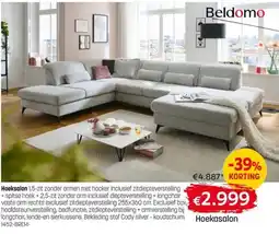 BE-Okay Hoeksalon 1,5-zit zonder armen met hocker inclusief zitdiepteverstelling aanbieding