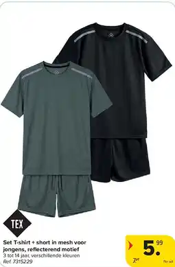 Carrefour Set T-shirt + short in mesh voor jongens, refl ecterend motief aanbieding