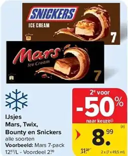 Carrefour Ijsjes mars, twix, bounty en snickers aanbieding