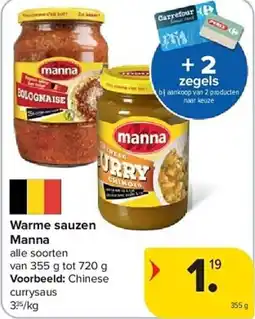 Carrefour Warme sauzen manna aanbieding
