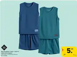 Carrefour Set mouwloos t-shirt + short in mesh voor jongens aanbieding