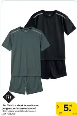 Carrefour Set t-shirt + short in mesh voor jongens, reflecterend motief aanbieding