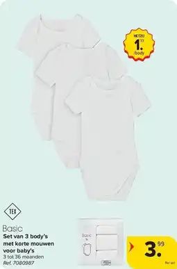Carrefour Set van 3 body's met korte mouwen voor baby's aanbieding