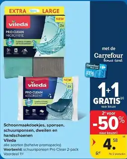 Carrefour Schoonmaakdoekjes, sponsen, schuursponsen, dweilen en handschoenen vileda aanbieding