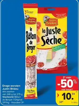 Carrefour Droge worsten justin bridou aanbieding