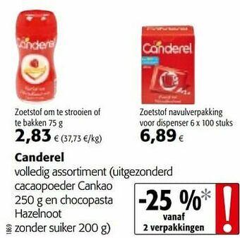 Colruyt Canderel volledig assortiment aanbieding