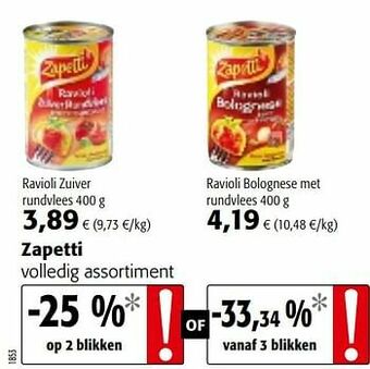 Colruyt Zapetti volledig assortiment aanbieding